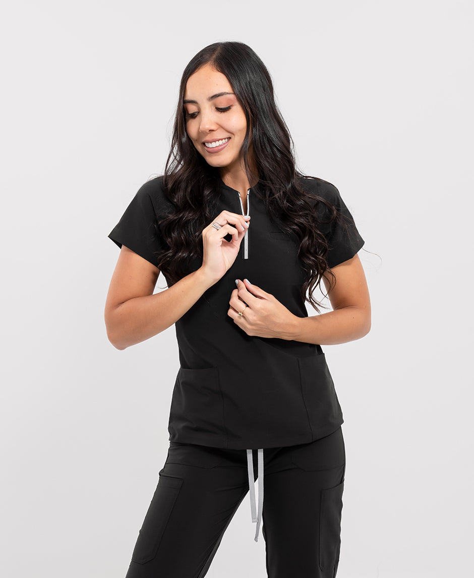 blusa medica uniforme antifluido lynx negro para mujer