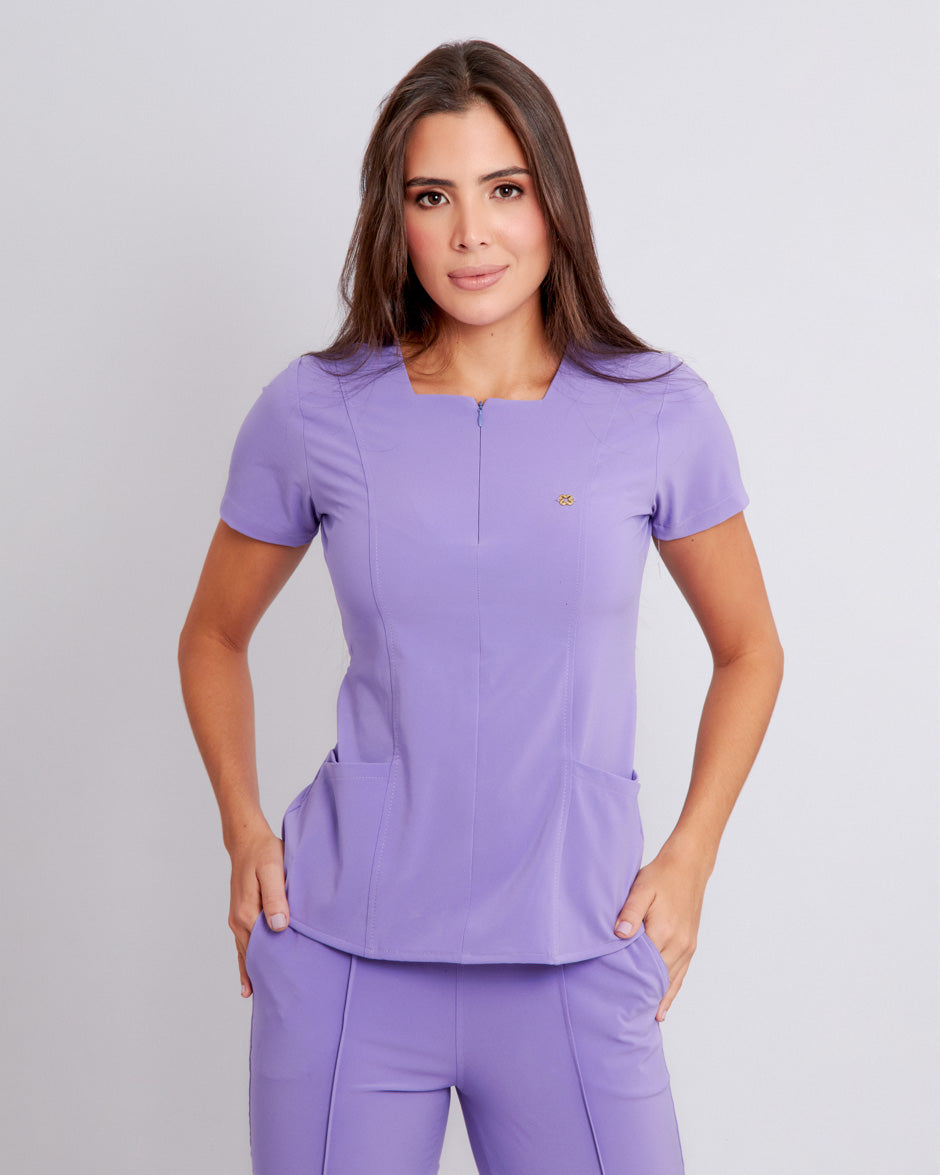 scrub quirurgico blusa medica uniforme antifluidos acuario morado dalia para mujer