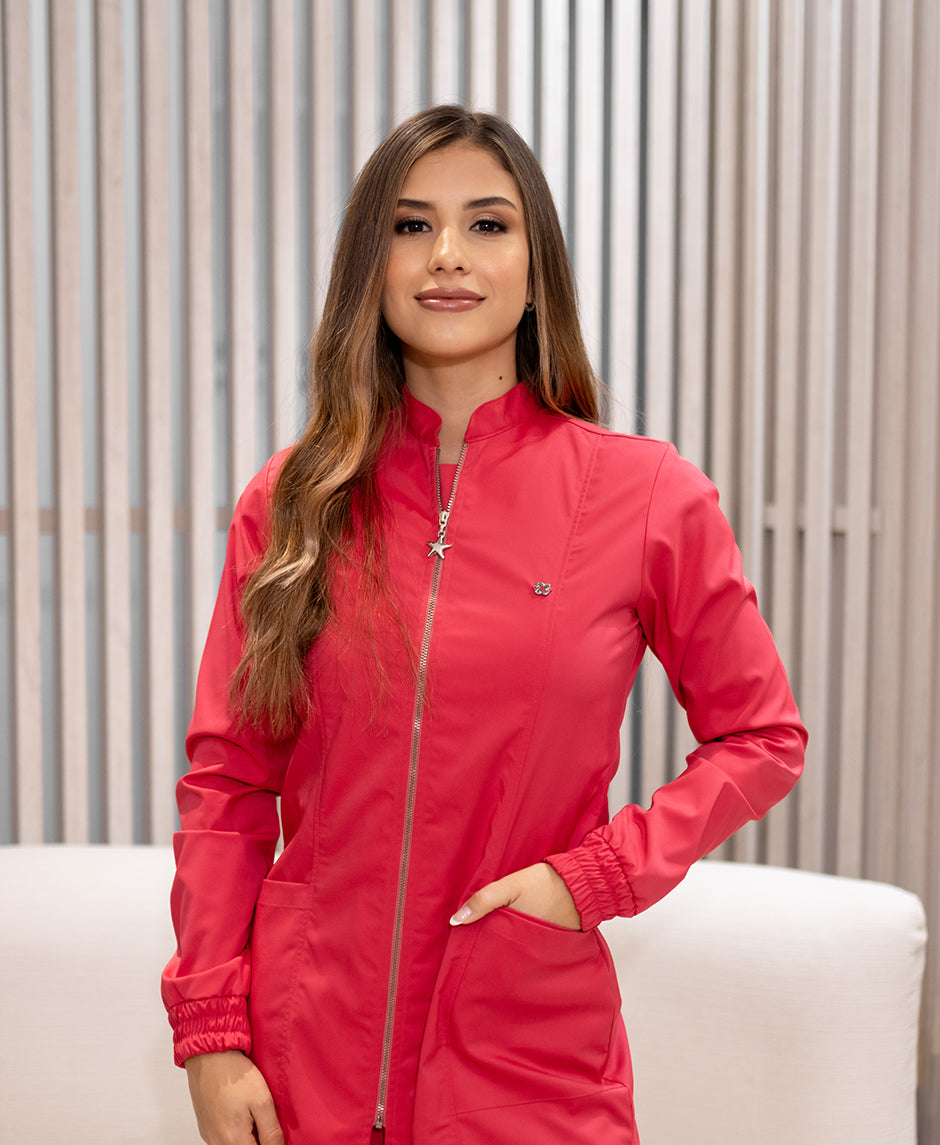 bata medica uniforme antifluido elegante virtual pink para mujer