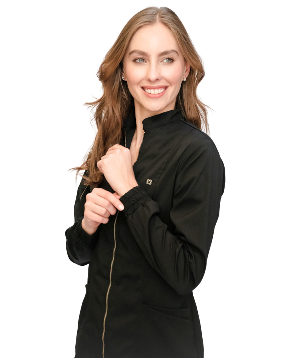 bata medica uniforme antifluidos gravity negro para mujer