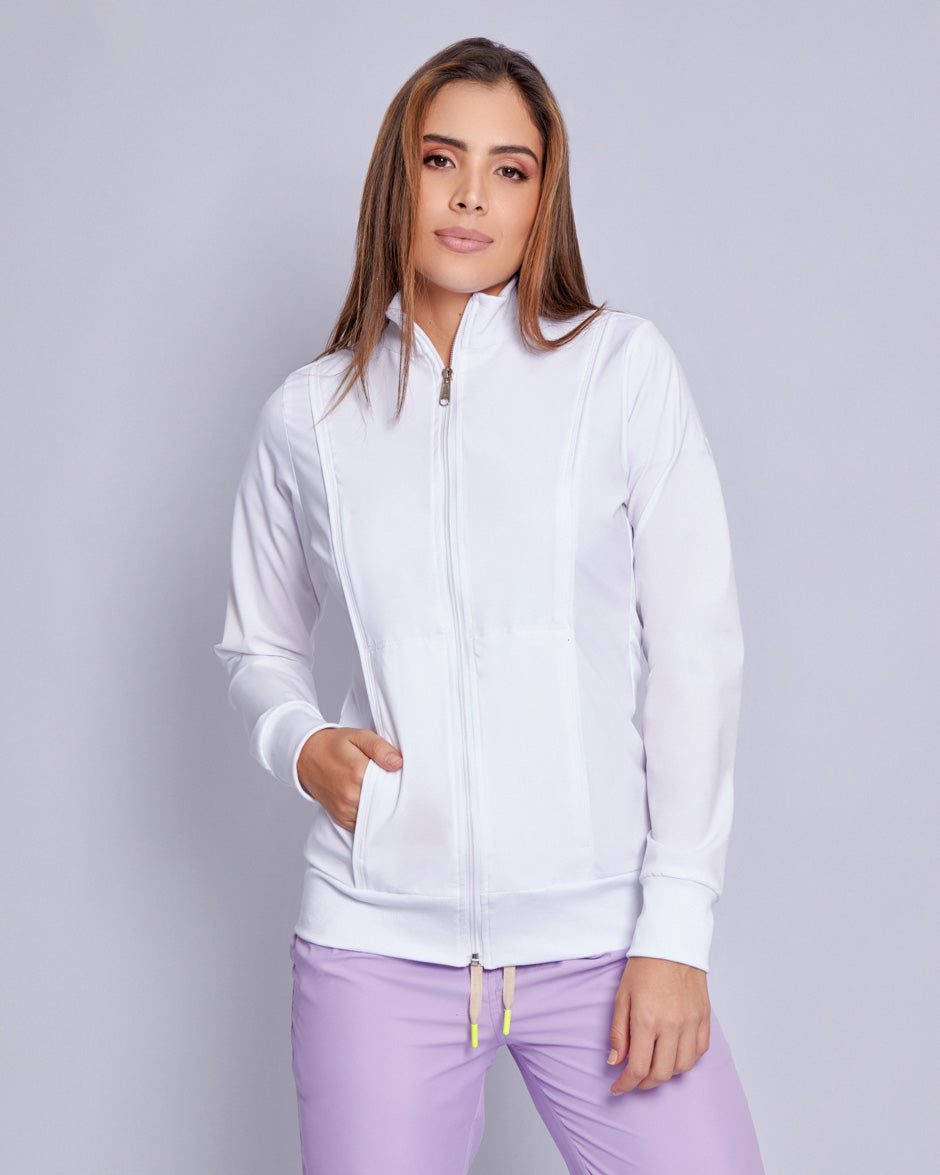 bata medica uniforme antifluidos nebula blanco para mujer