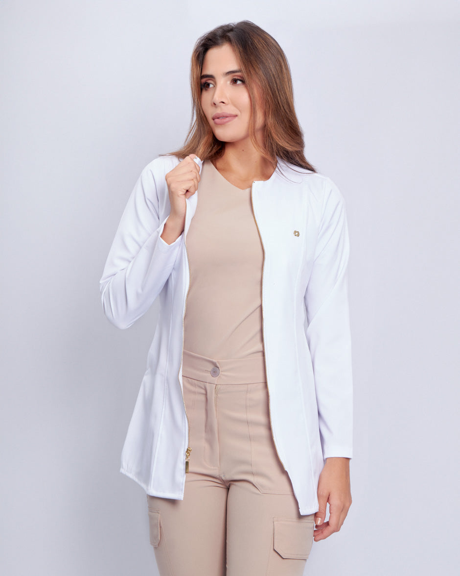 bata medica uniforme soleil blanco manga larga