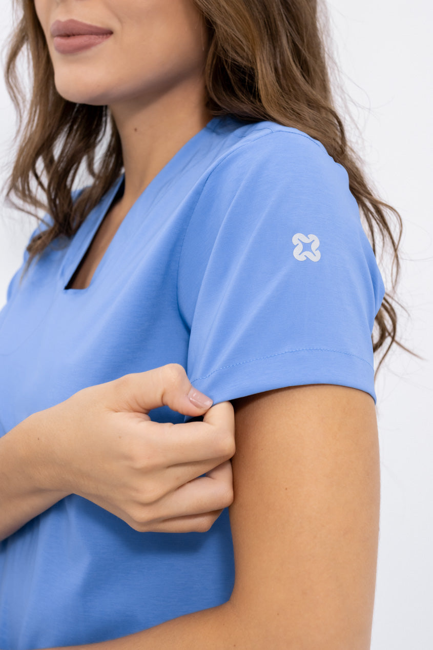 blusa medica agua azul tela que estira