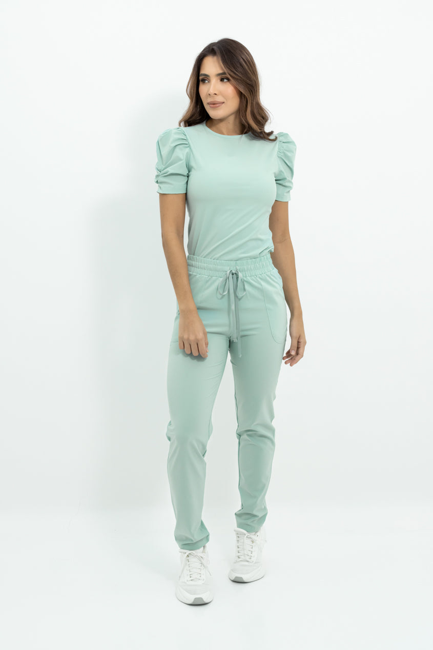 blusa medica antifluidos new sky verde malva cuello redondo