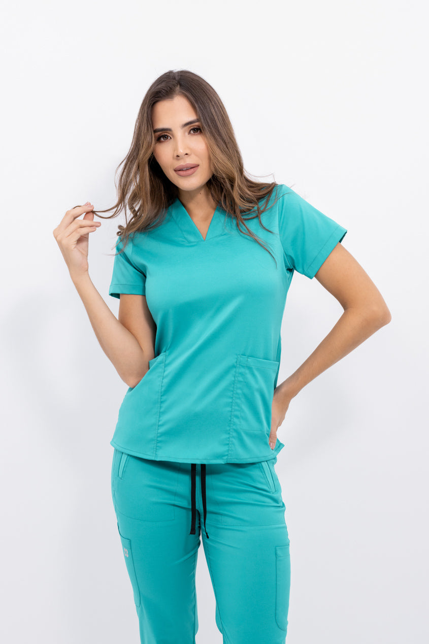 blusa medica uniforme antifluidos agua turquesa para mujer