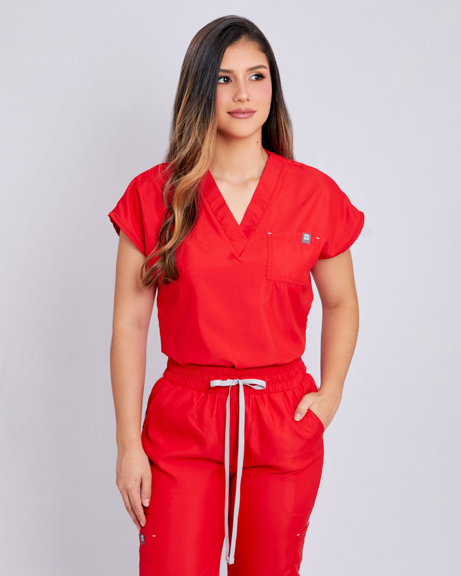 blusa medica uniforme antifluidos mercury rojo para mujer