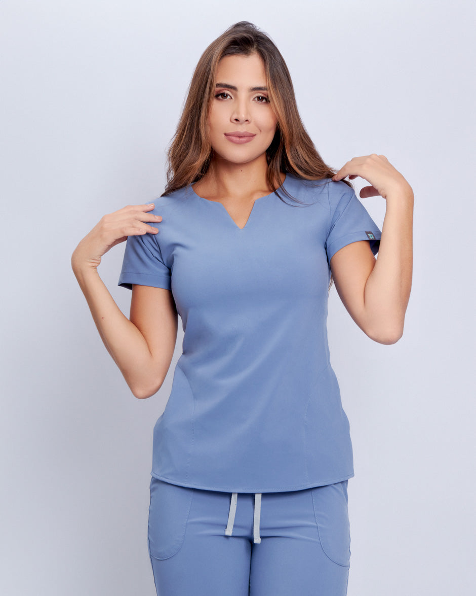 blusa medica uniforme antifluidos new moon azul estelar para mujer