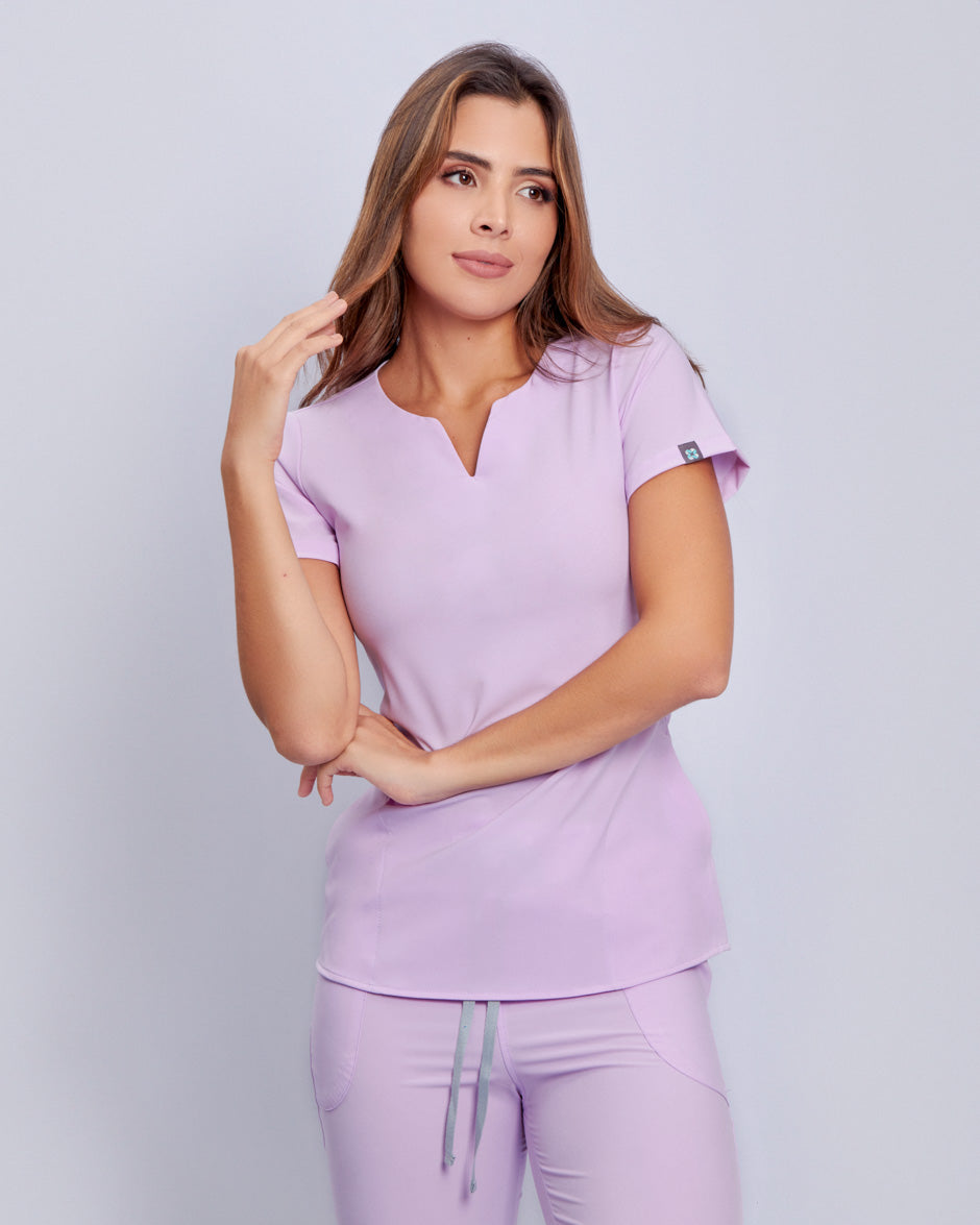 blusa medica uniforme antifluidos new moon lila pastel para mujer