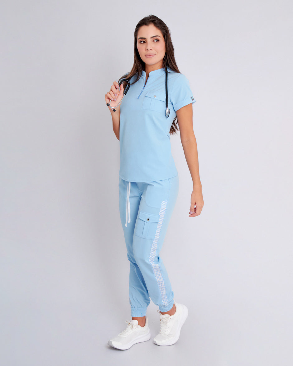 blusa scrub quirurjico eclipse baby blue para mujer