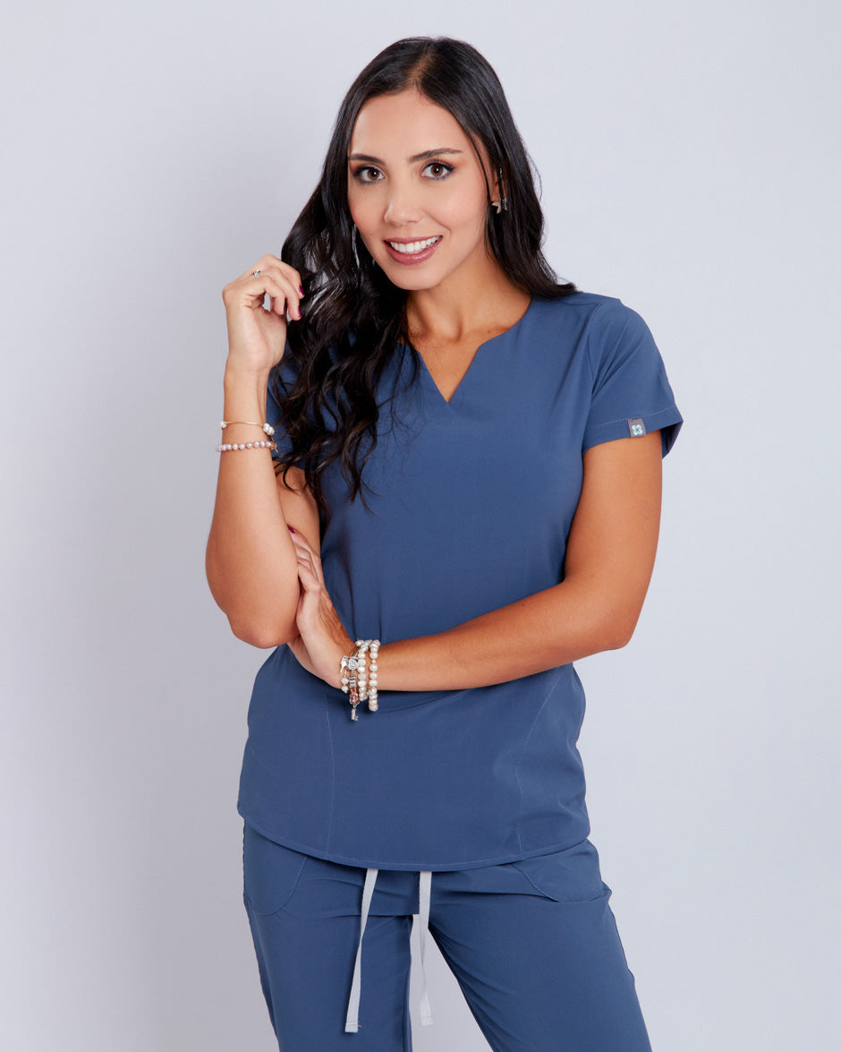 blusa scrub quirurjico new moon azul petroleo para mujer