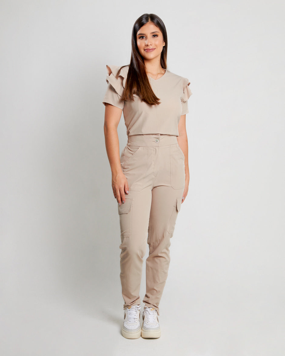 blusa scrub quirurjico polux beige para mujer