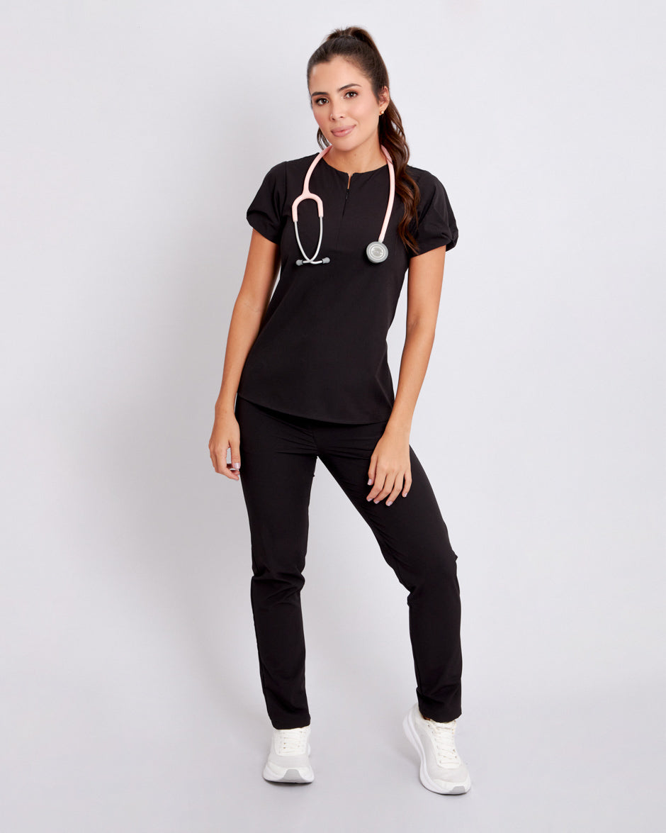 blusa scrub quirurjico vega negro para mujer