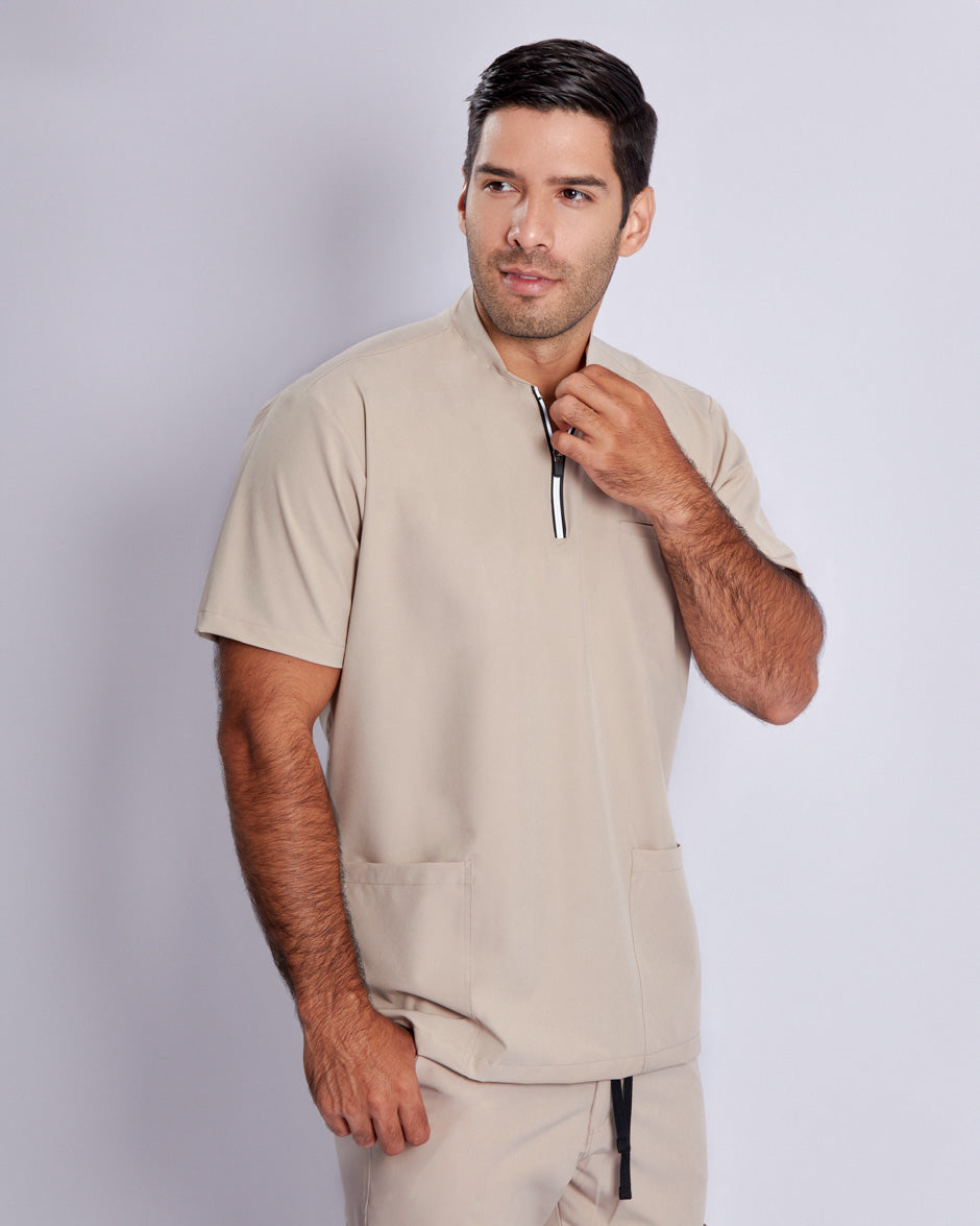 camisa medica uniforme antifluidos leo beige para hombre