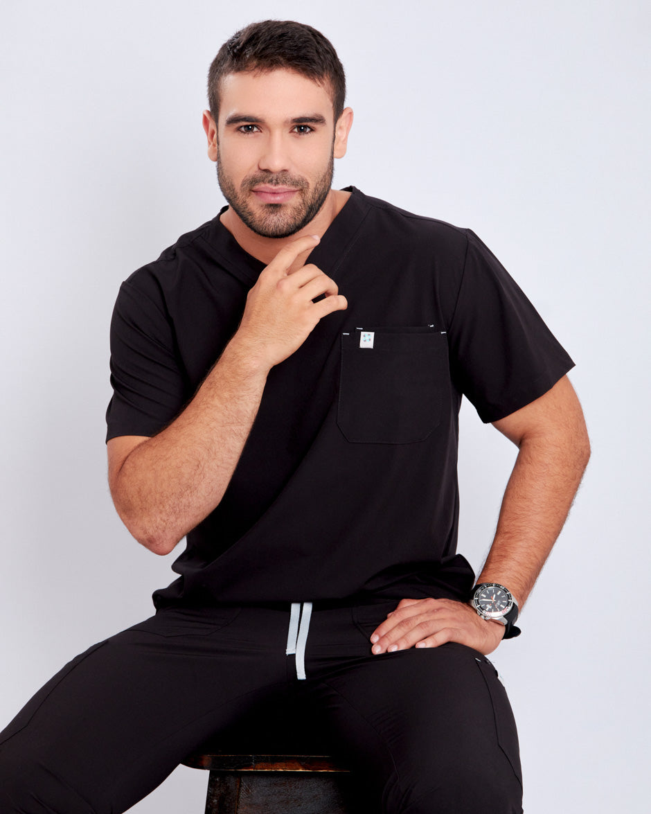 camisa medica uniforme antifluidos mars negro para hombre