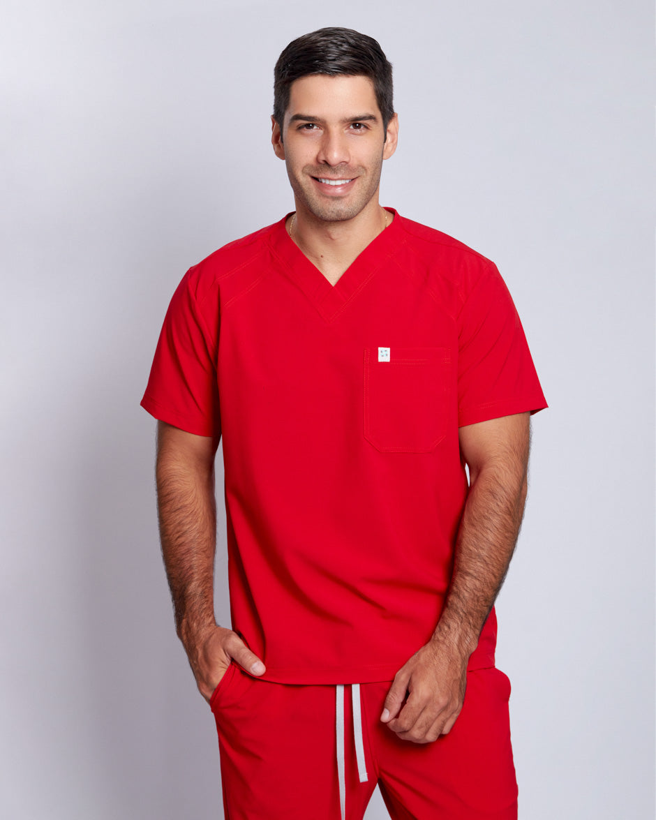 camisa medico uniforme antifluidos pluton rojo para hombre