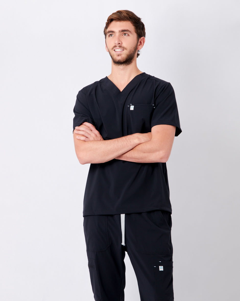 camisa scrub medico antifluidos mars negro para hombre