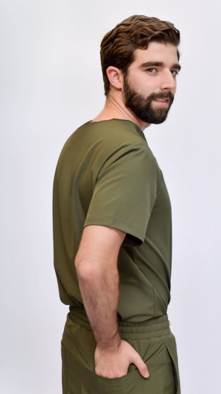 camisa scrub quirurjico pluton verde militar para hombre