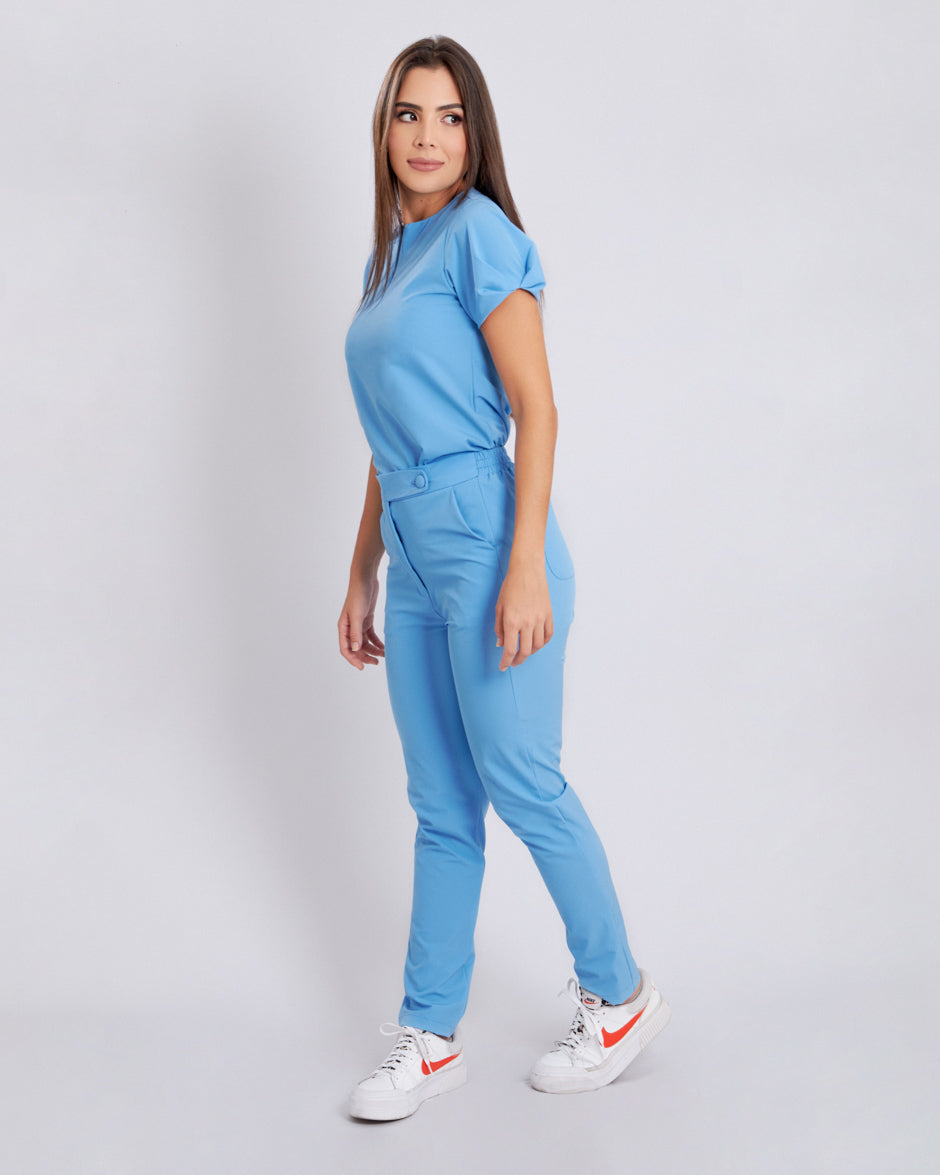 pantalon medico uniforme antifluidos alaskan blue para mujer